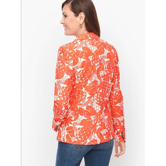 Talbots Women’s 8 Pink White Casual Cotton Blazer Tropical Pineapple Lined NEW - Picture 2 of 8